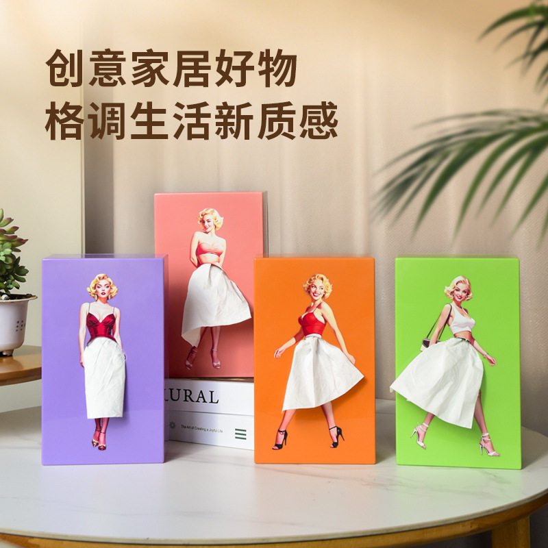 新款少女图案裙子抽纸盒小夜灯创意轻奢家用客厅装饰多功能收纳盒