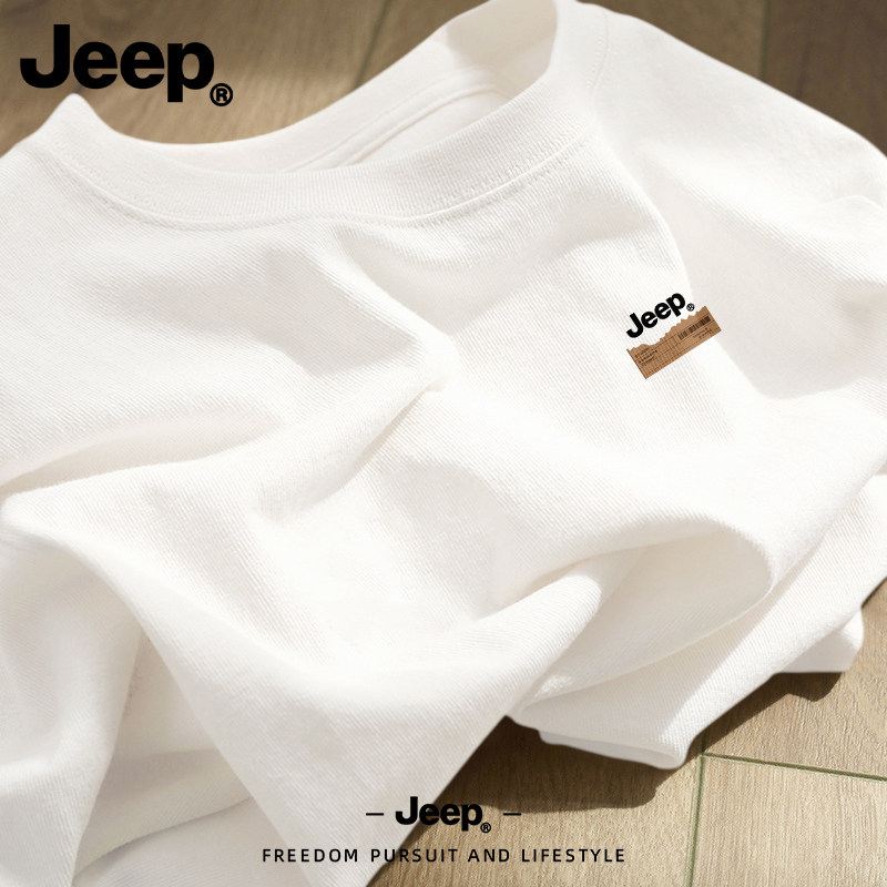 Jeep白色纯棉短袖t恤男女士夏季
