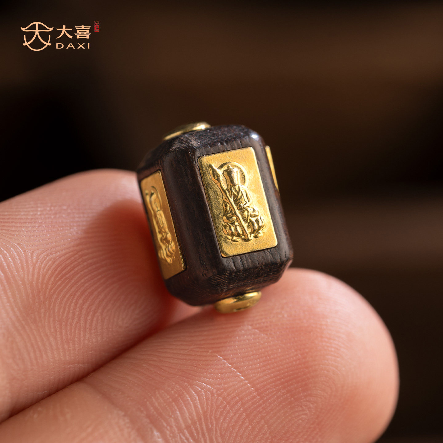 S925银镀地藏王沉香木桶珠