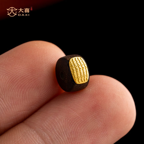 天然沉香木镶嵌五条经文直切桶珠