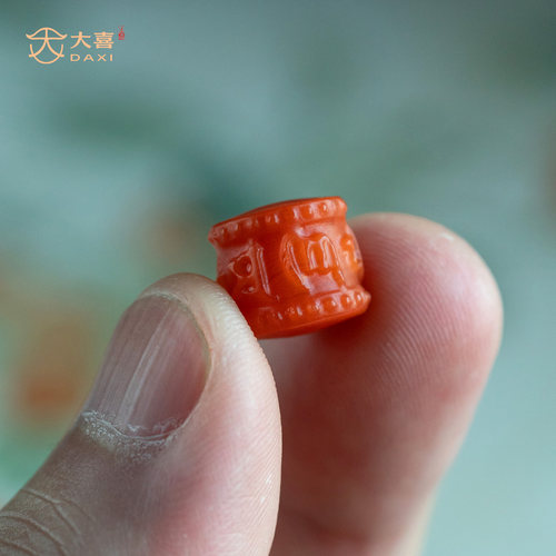原矿南红玛瑙六字箴言桶珠