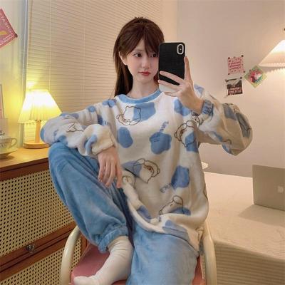 法兰绒睡衣女冬季卡通新款套装