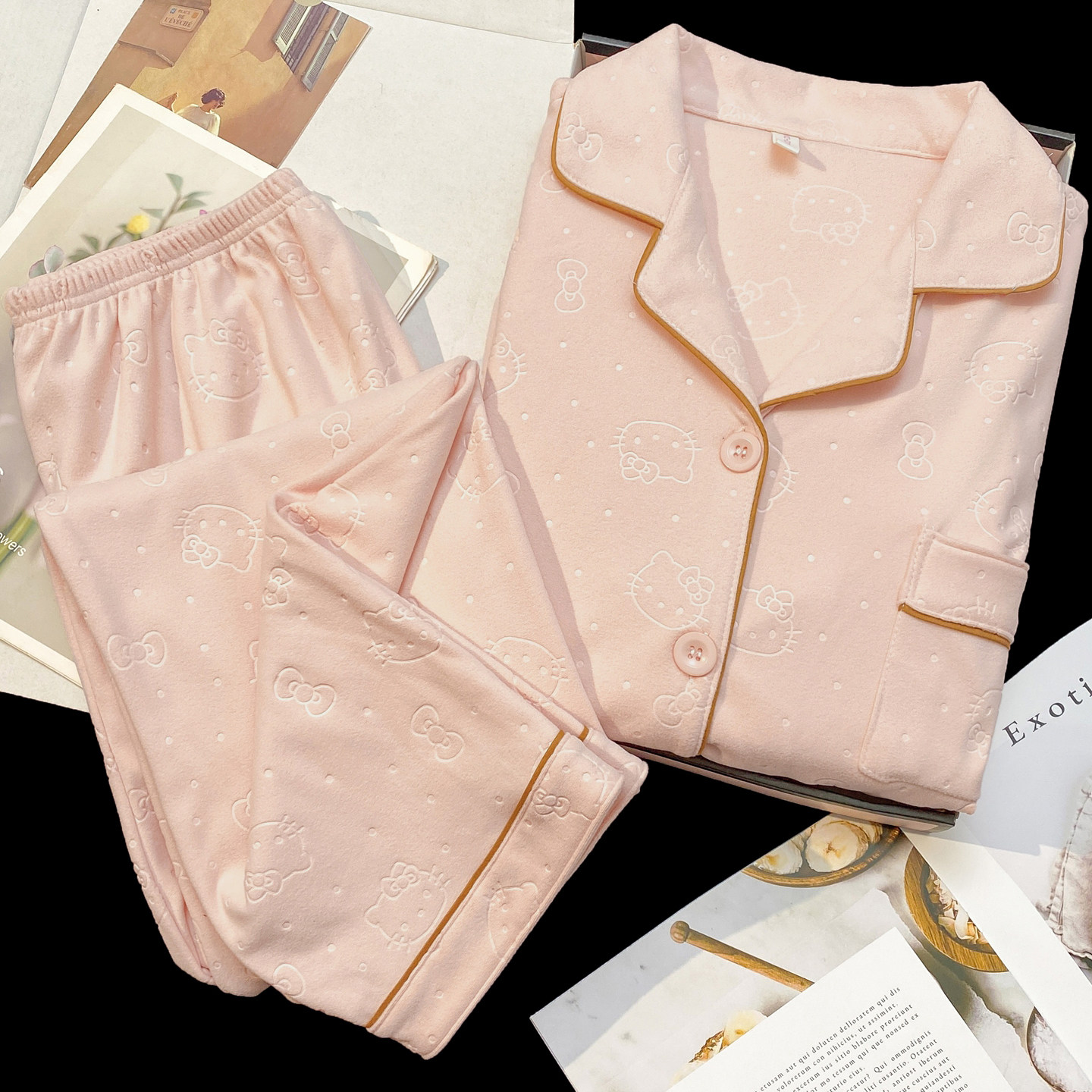 德绒睡衣女秋冬季长袖开衫压花粉kt加厚棉磨毛保暖休闲家居服套装,女士内衣/男士内衣/家居服,睡衣/家居服套装,淘宝优惠券,粉丝福利购,淘宝优惠卷