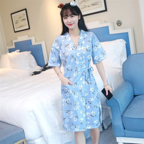 睡袍短袖开衫系带家居服浴袍