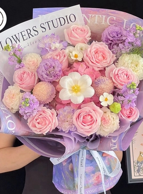 春日小花系列油画风鲜花花束包装纸艺术牛皮纸背景包花纸花艺材料