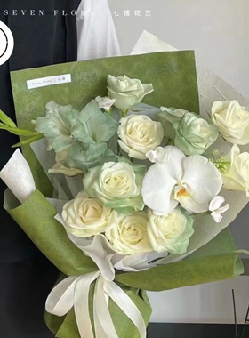 爱尚G家复古印花浮雕包花纸防水墨绿色鲜花包装纸牛皮纸花店资材