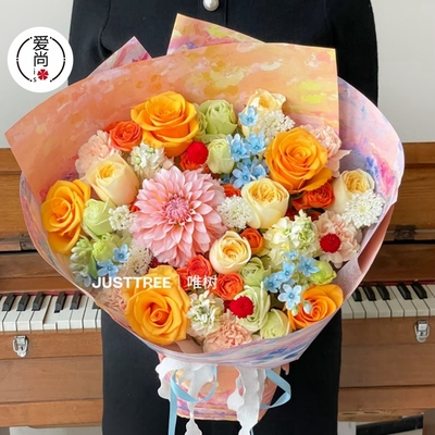 艺术油画风牛皮纸花束背景纸