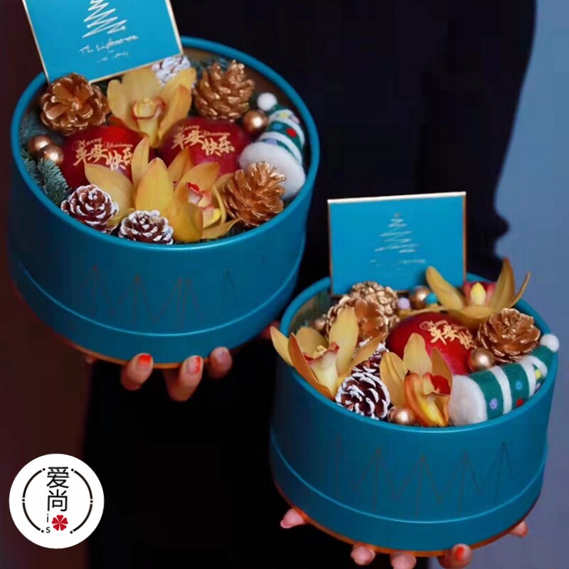 新款圣诞节圆形花盒烫金圆形鲜花礼物礼盒花艺插花花艺包装盒纸盒