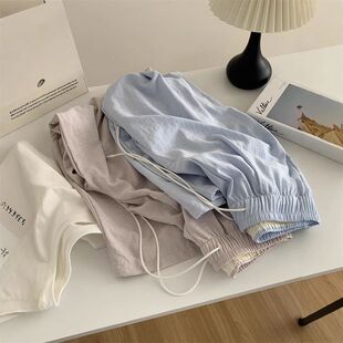 ins奶油风休闲云朵裤女宽松休闲春夏款高腰抽绳阔腿裤直筒拖地裤