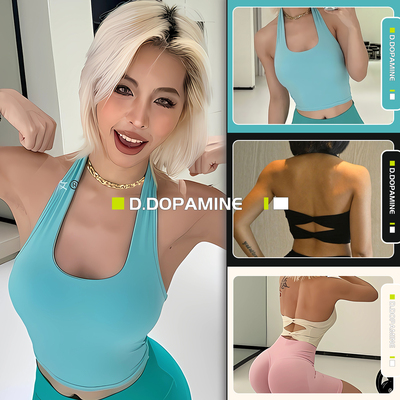 纯欲性感挂脖双蝴蝶结设计大露背训练服瑜伽健身背心带胸垫