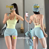 裸感磨毛高弹美背细肩带中高强度运动瑜伽健身背心带胸垫女