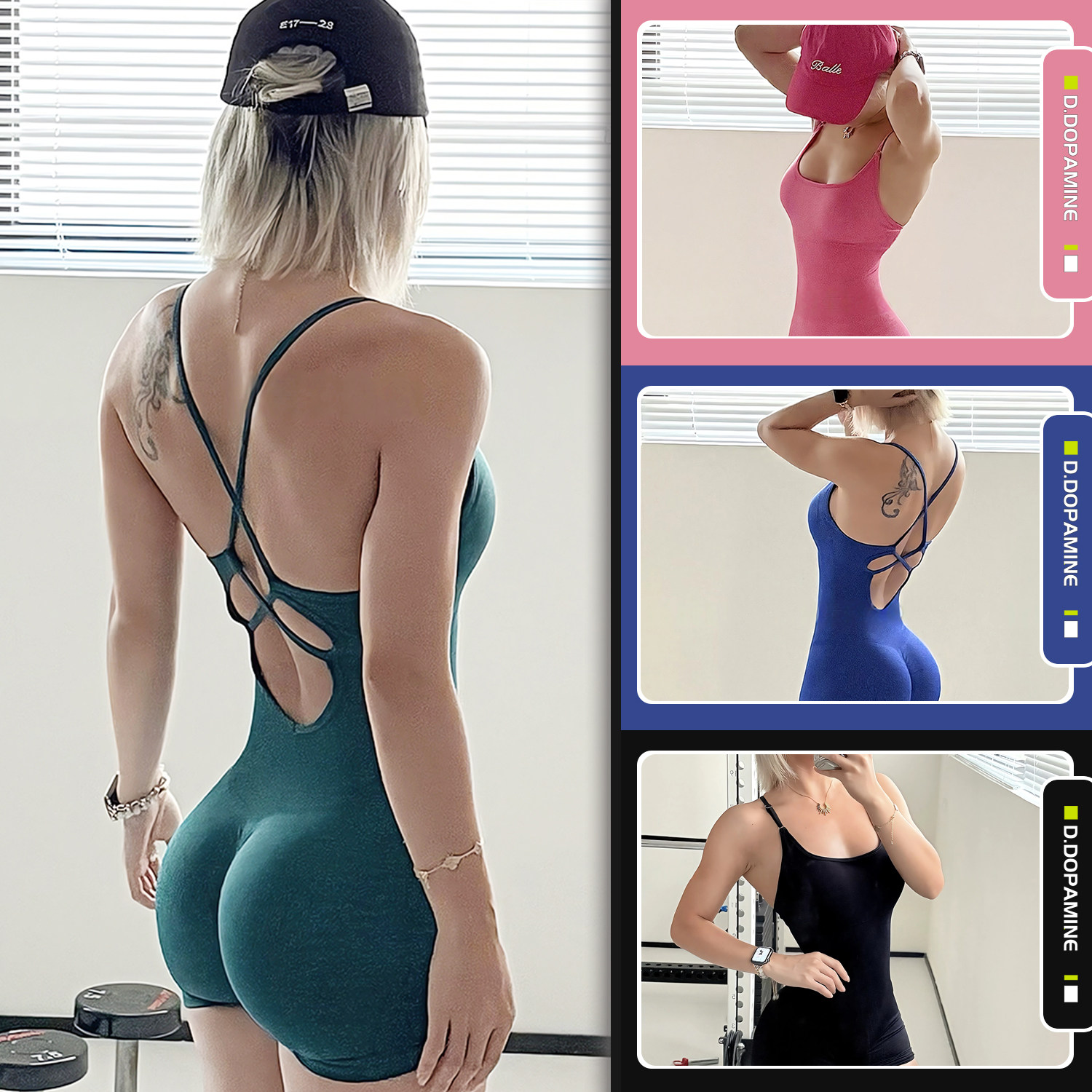 欧美性感无缝连体衣交叉美背连体瑜伽服女提臀收腰带胸垫