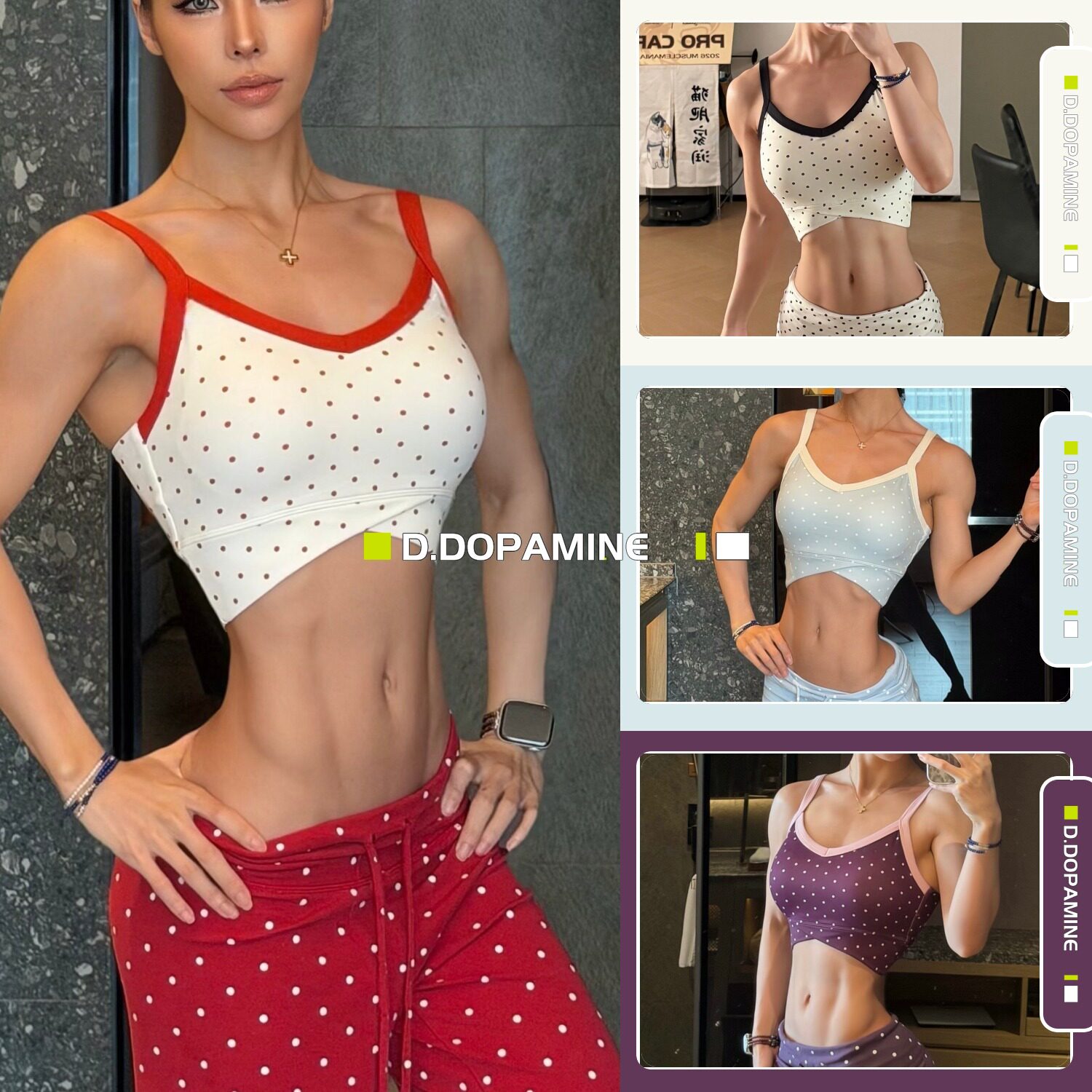 活力波点三角下摆显瘦健身背心女