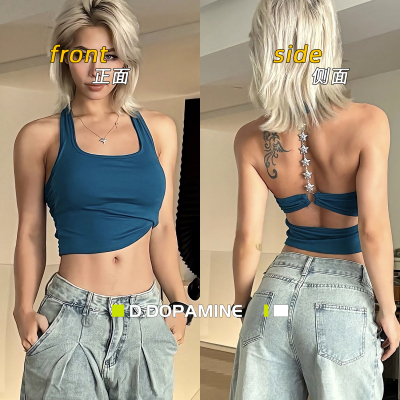 小众辣妹星星链条美背休闲运动背心带胸垫健身背心