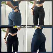 复古仿牛仔健身长裤 翘臀高弹可外穿 辣妹v腰显瘦瑜伽运动喇叭裤