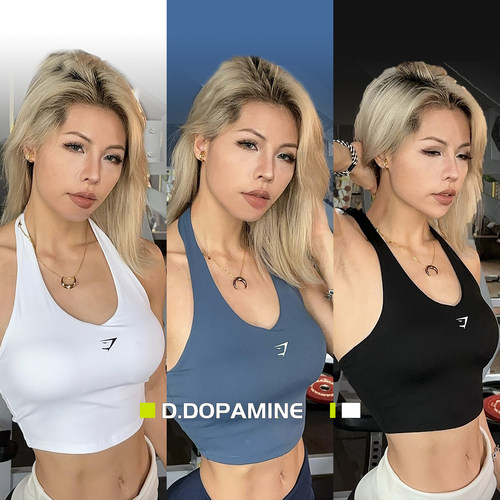 鲨鱼挂脖胸垫无袖健身背心女