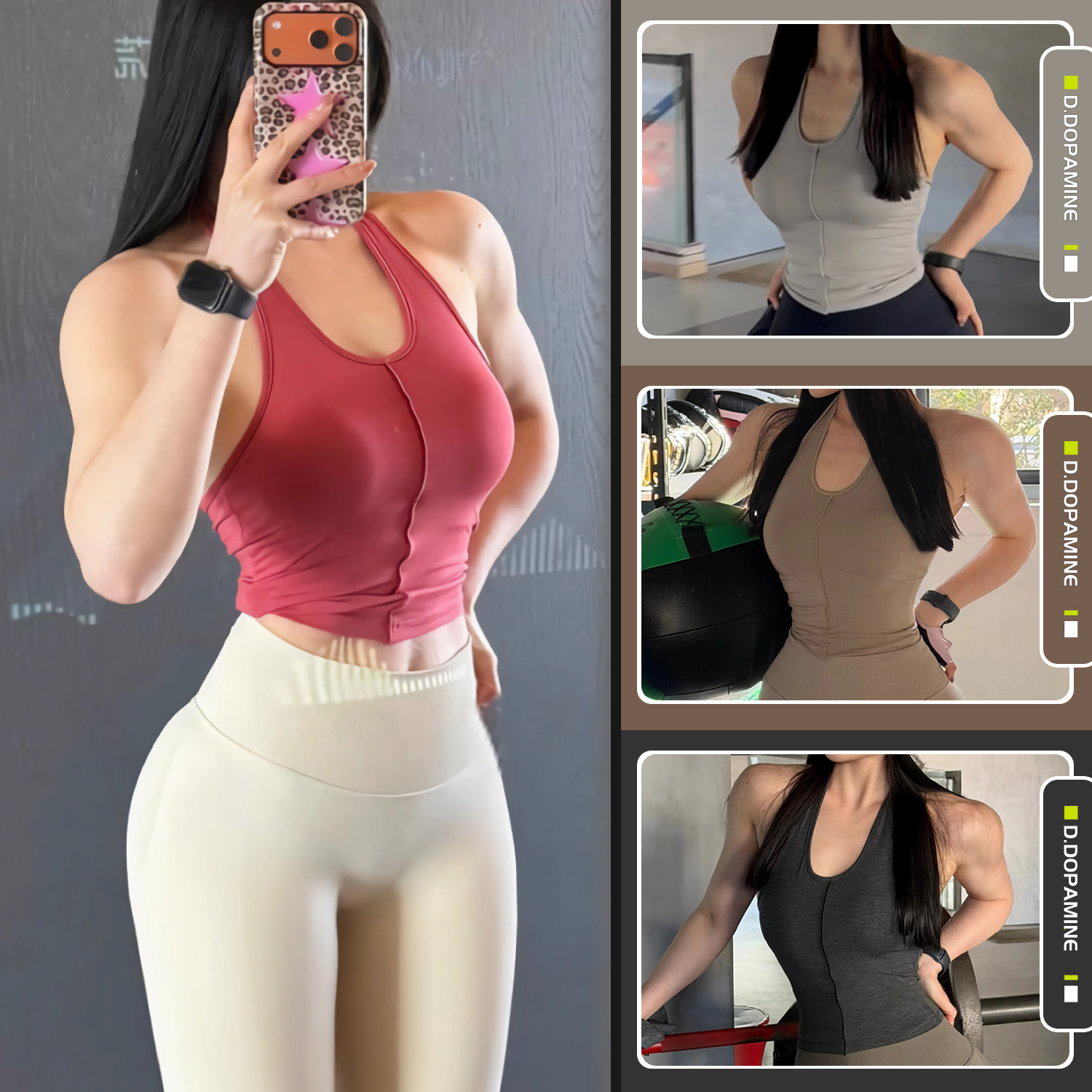 挂脖美背瑜伽服收腰显瘦健身背心训练上衣外穿百搭运动内衣带胸垫