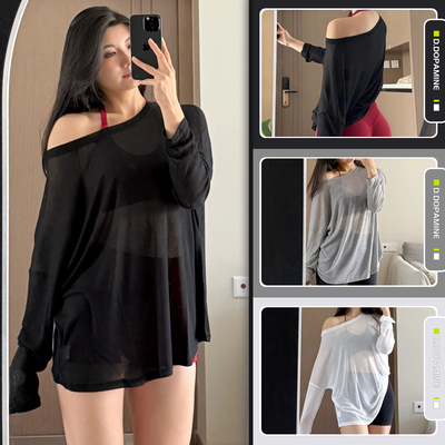 针织透视轻薄长袖防晒瑜伽T恤