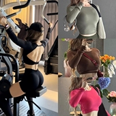 性感露背紧身防震瑜伽服运动健身上衣女长袖 女T恤 带胸垫早春新款