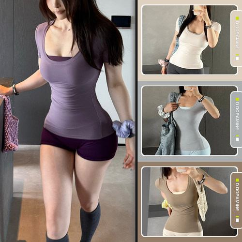 收腰修身瑜伽服短袖T恤衫女