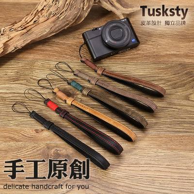 适用索尼黑卡牛皮手腕带理光挂绳