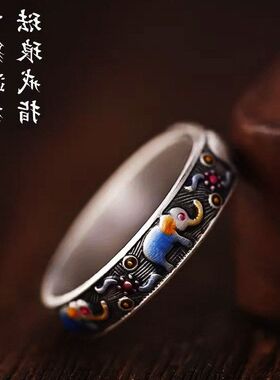 复古戒指女可开口指环珐琅民族