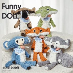 正版德瓦狐狸毛绒玩具灰狼小飞鼠玩偶鳄鱼公仔睡觉抱枕生日礼物女