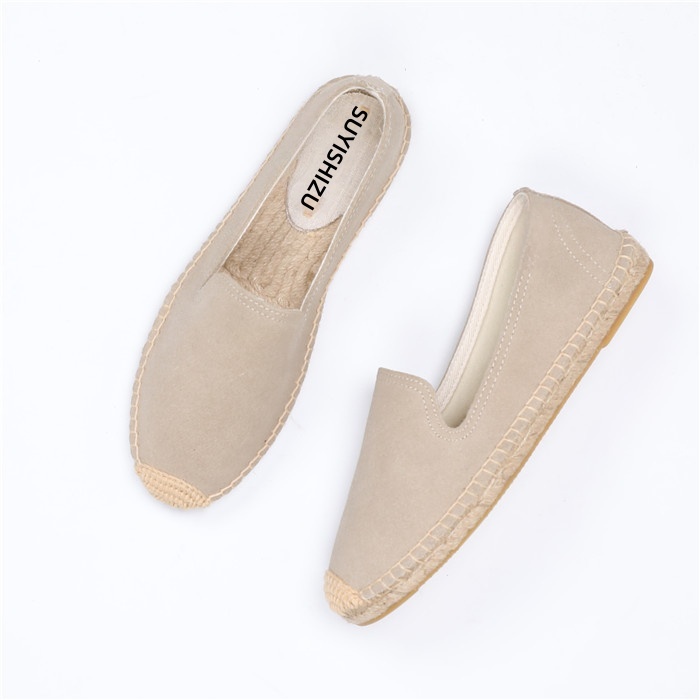 一脚蹬渔夫鞋女草编麻底真皮乐福