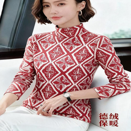 德绒半高领长袖t恤秋冬季薄绒款内搭中年妈妈装女士打底衫上衣