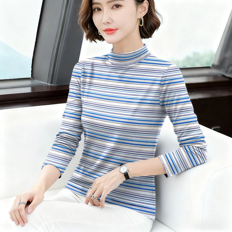 夭夭依~打底衫女长袖T恤秋季新款洋气减龄设计感内搭半高领上衣