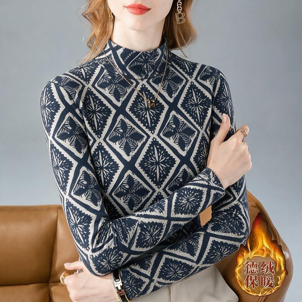 德绒半高领长袖t恤秋冬季薄绒款内搭中年妈妈装女士打底衫上衣
