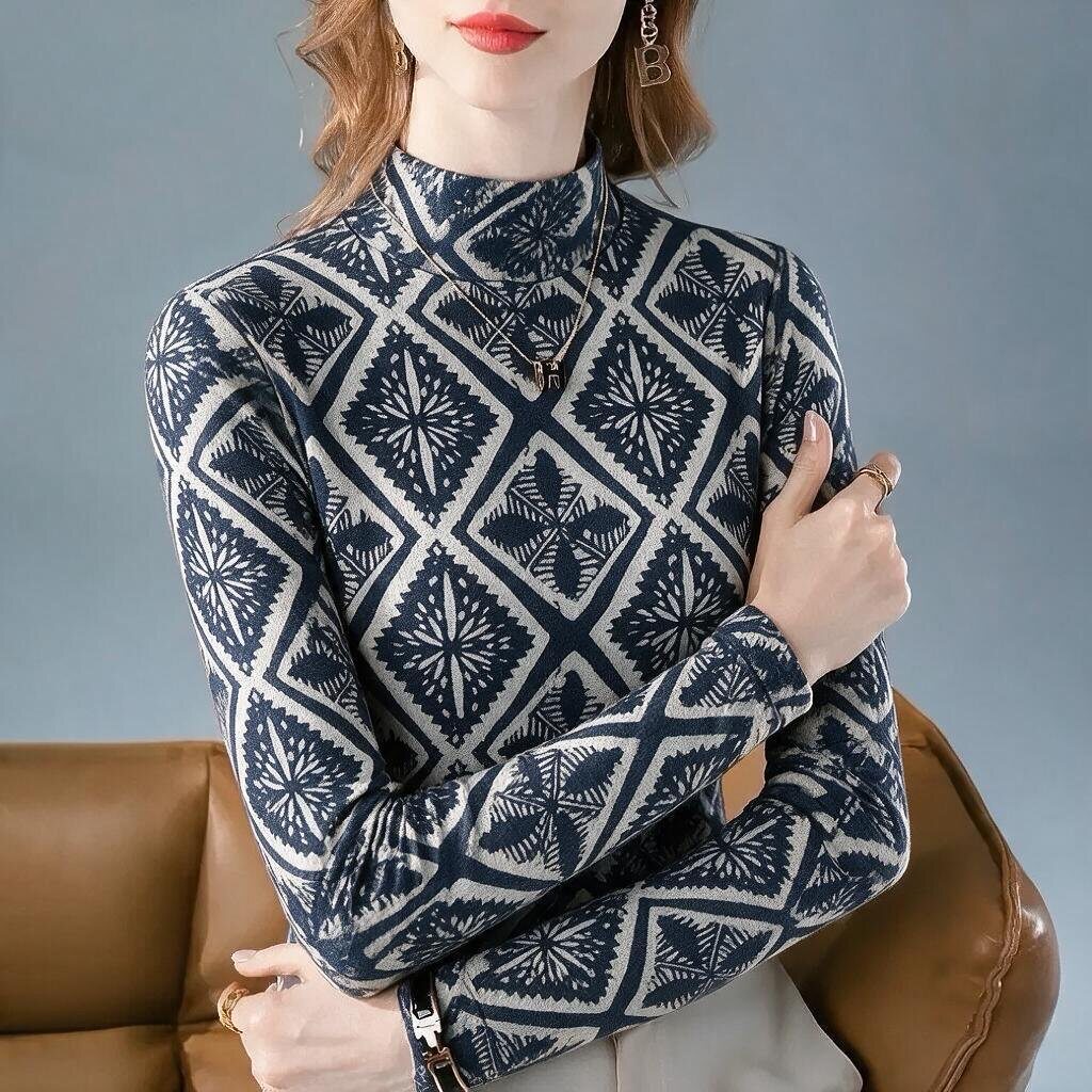 德绒半高领长袖t恤秋冬季薄绒款内搭中年妈妈装女士打底衫上衣