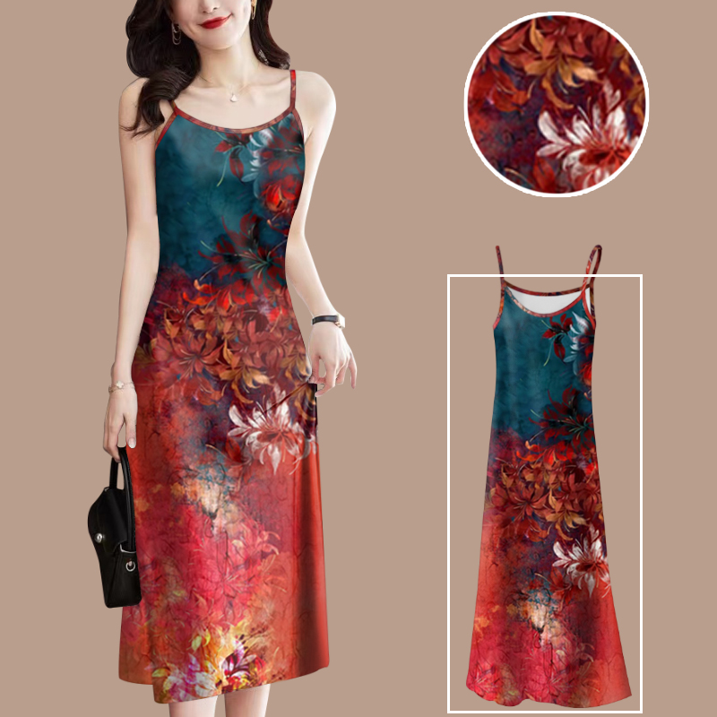 2025新款夏季时尚吊带气质连衣裙中国风宽松显瘦外穿女装吊带裙