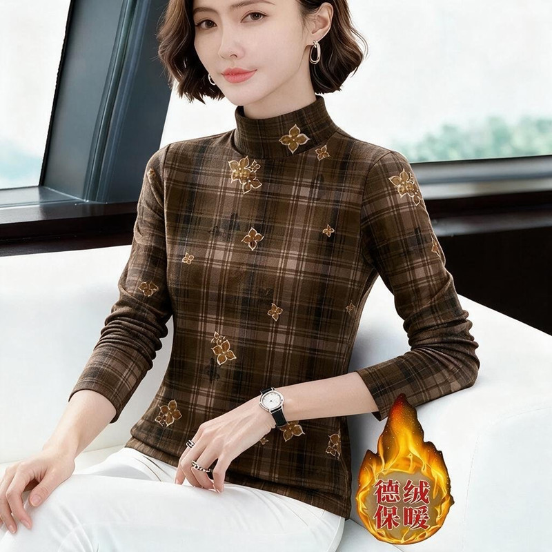 德绒半高领妈妈秋冬打底衫