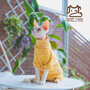 2025年秋无毛猫斯芬克德文猫衣服加厚保暖德绒条纹长袖包肚四脚衣