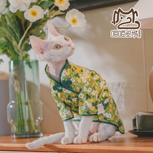 2023年秋季 无毛猫德文宠物猫衣服小清新碎花古典风旗袍连衣裙 新款