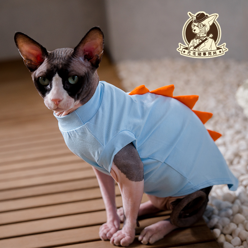 无毛猫衣服德文宠物猫小猫幼猫小恐龙可爱纯棉透气短袖空调服包邮 宠物/宠物食品及用品 猫宠物服装/雨衣（新） 原图主图