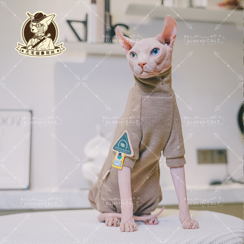 24秋冬无毛猫衣服双面婴儿绒加厚保暖自发热打底衫长袖包肚四脚衣