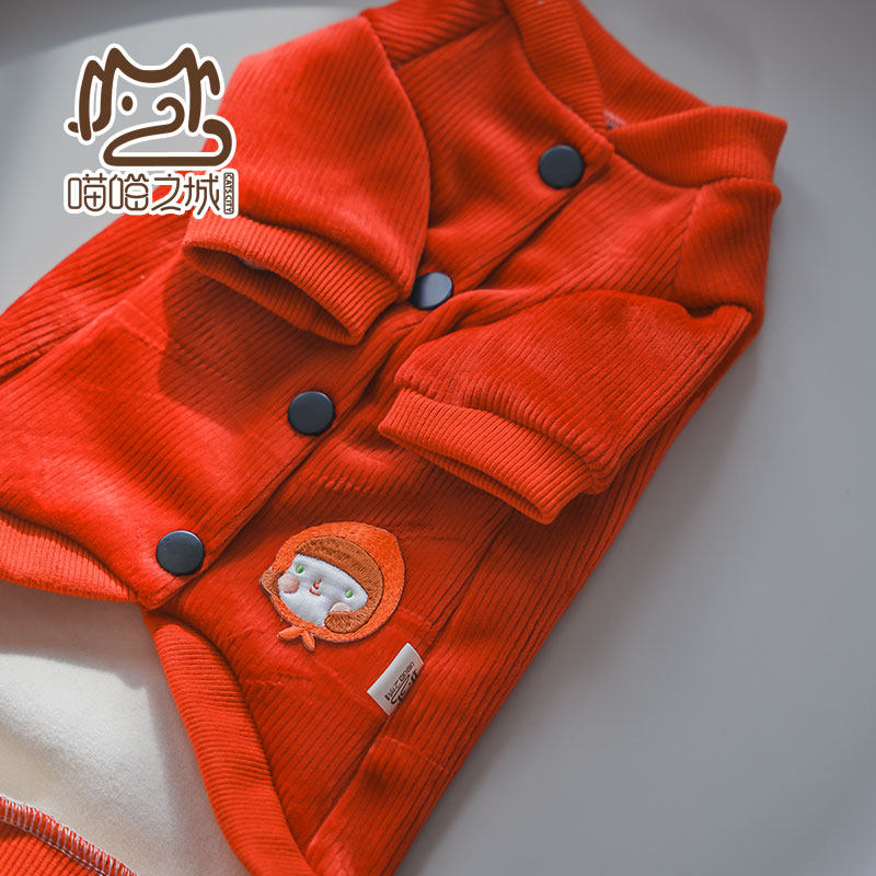 无毛猫大红色卫衣棒球服外套
