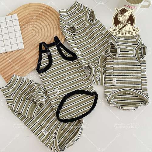 无毛猫坑条高弹舒服纯棉短袖背心