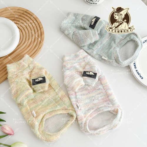 德文猫衣服彩虹海马毛长袖卫衣