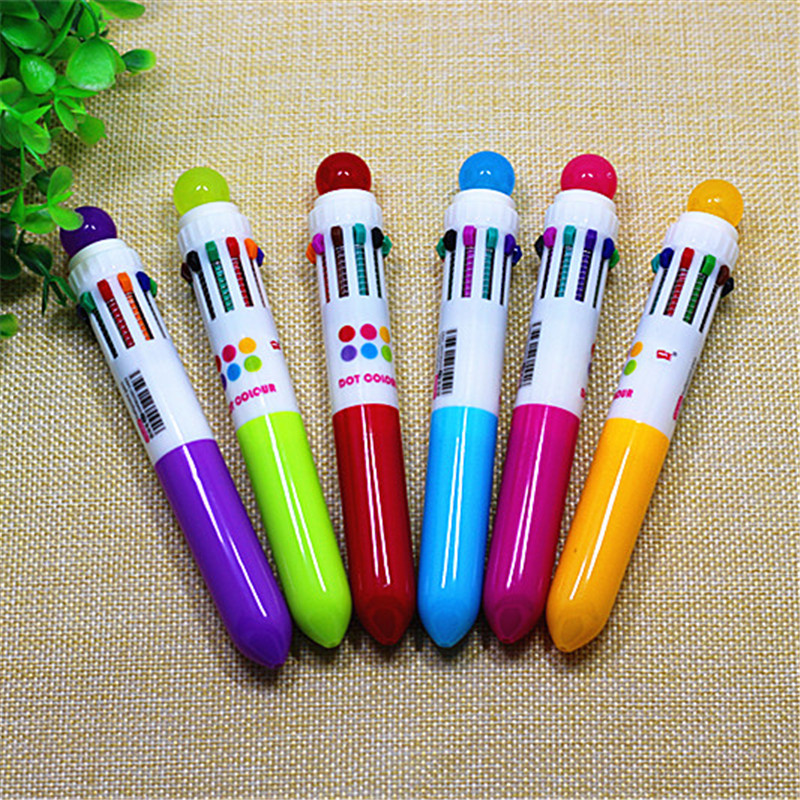 10色圆珠笔多功能多色笔可爱卡通创意彩色按动日记涂鸦重点标记韩