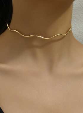 金色和银色极简主义波浪项圈男女情侣同款精致气质夏季项链饰品