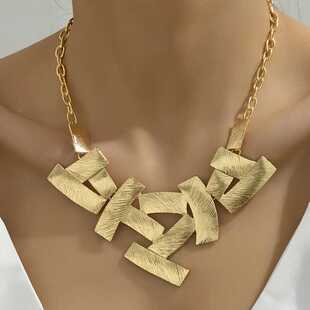 choker几何拼接项链金属质感个性夸张方块项饰Y2K风格百搭项饰品