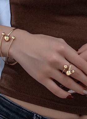 女士层次手腕金银色小球夹简约