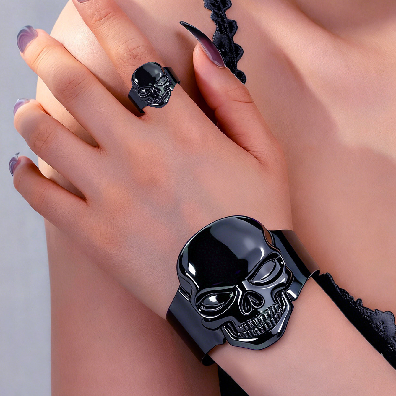 欧美朋克风骷髅头手镯戒指套装金属哥特摇滚乐队上臂手链,饰品/流行首饰/时尚饰品新,组合套装,淘宝优惠券,粉丝福利购,淘宝优惠卷