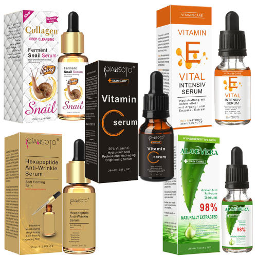跨境QIANSOTO维C原液六胜肽蜗牛VE芦荟视黄醇精华素Vitamin Serum