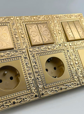 金色全铜港澳通用多三孔带开关电源中东英规欧式多五孔双USB插座