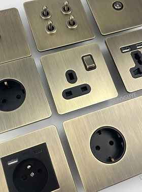 香港马来西亚欧式德式复古黄铜拨杆古董双开关插座面板青铜古金属