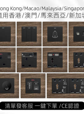 港澳国际通用多功能/英标带USB-C快充菲士插开关墙面插座暗装木纹